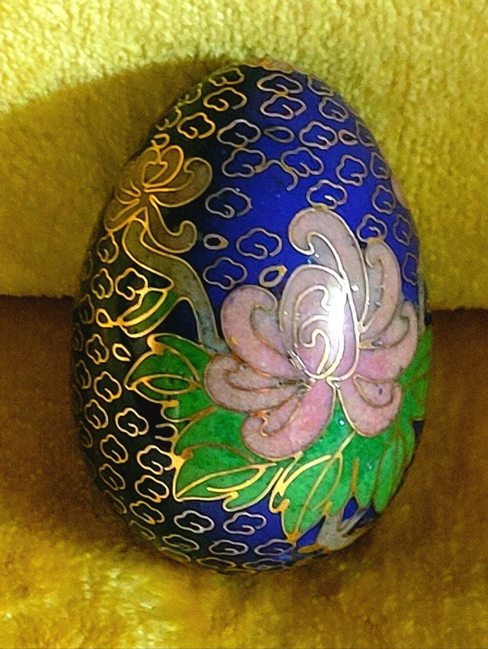 Vintage Chinese Cobalt Blue Cloisonné Floral Egg Decorative Accent - Picture 5 of 7